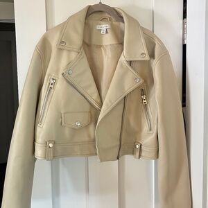 Top Shop Women's Tan/Cream Summer Leather Jacket